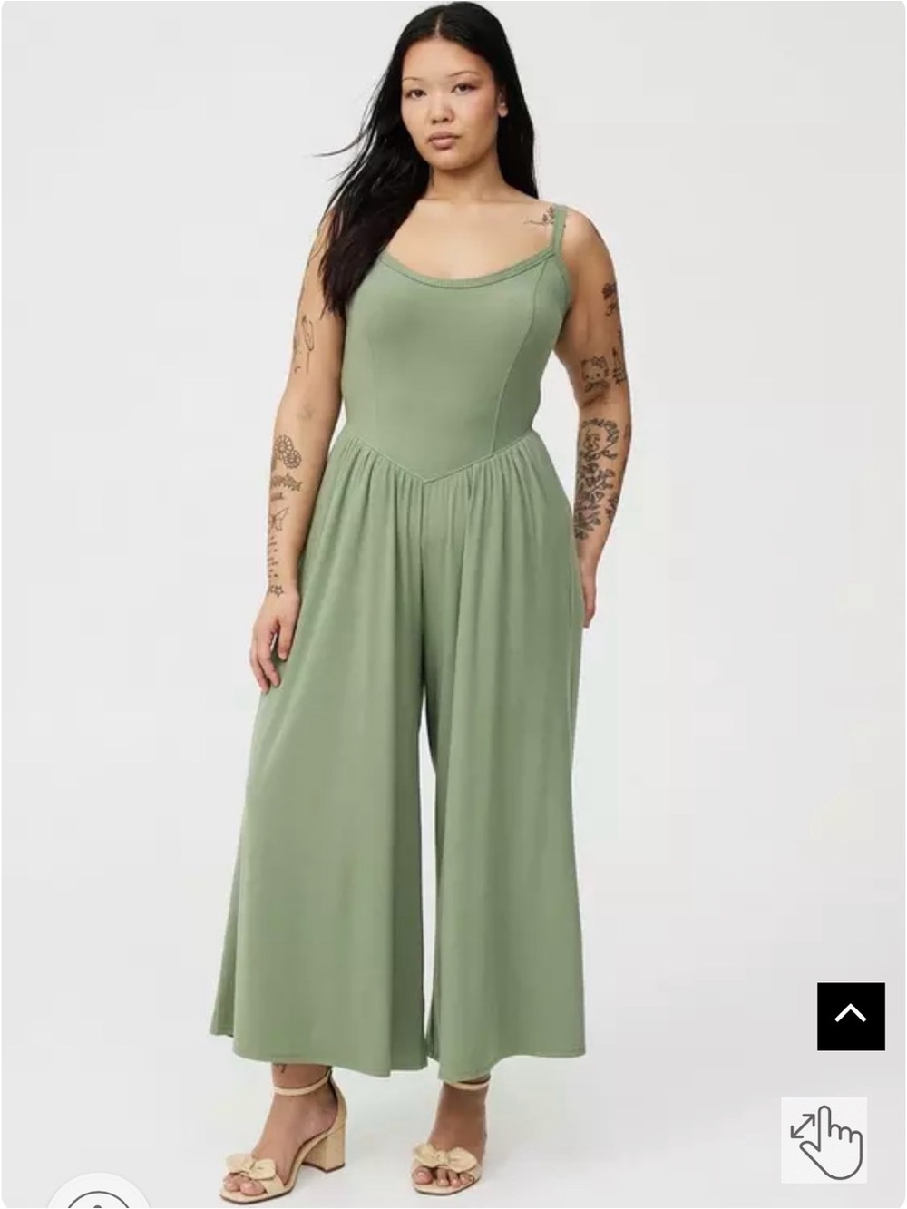 Sleeveless Scoop-Neck Olive Wide-Leg Jumpsuit - Picture 3 of 3